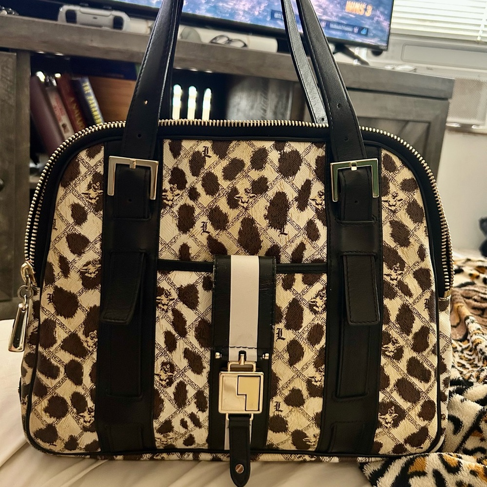 L.A.M.B. Striped Interior Handbag with Black and Gold Accents